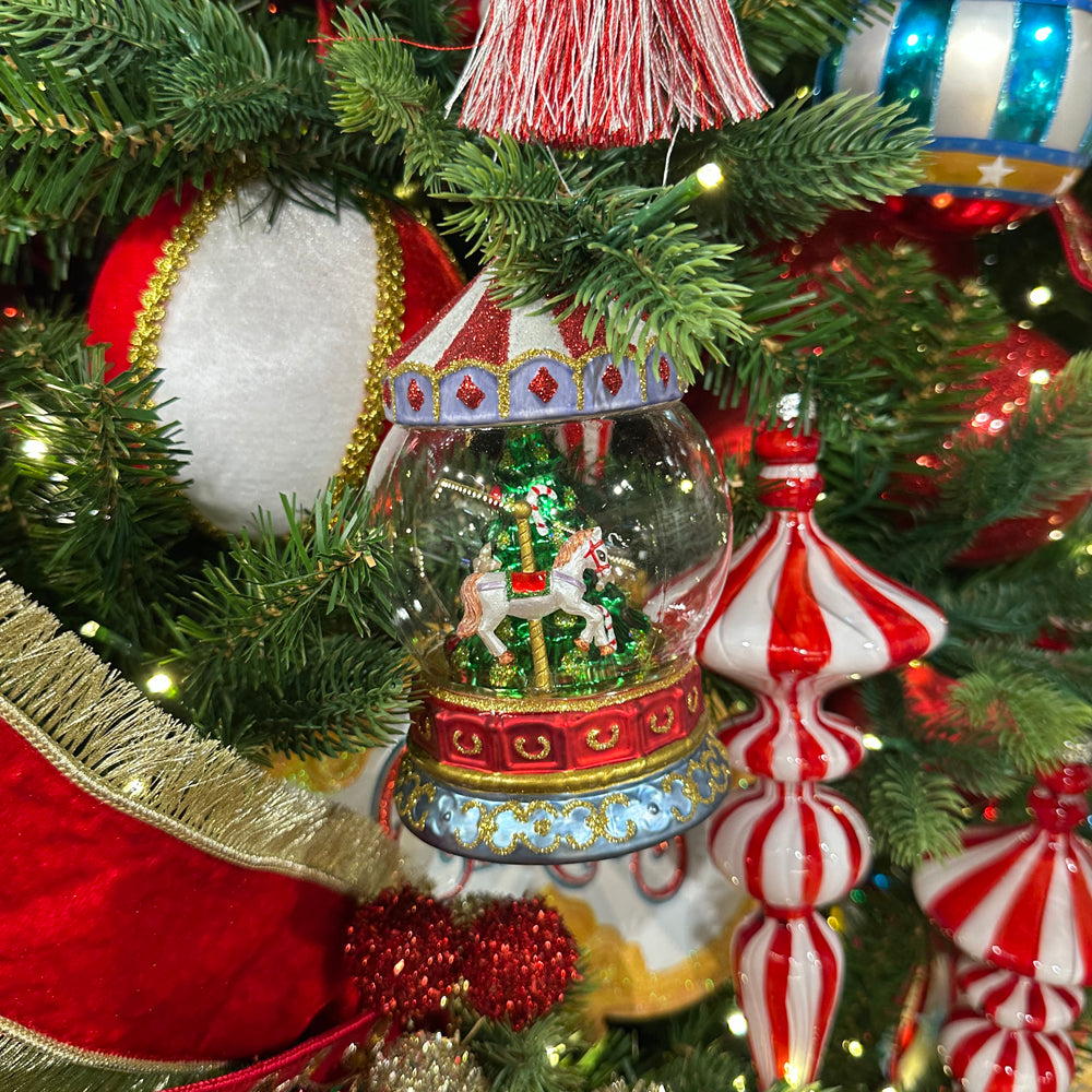 Viv! Christmas Ornament - Circus Carousel w/ Tree & Horse - Glass - Red - 16 cm