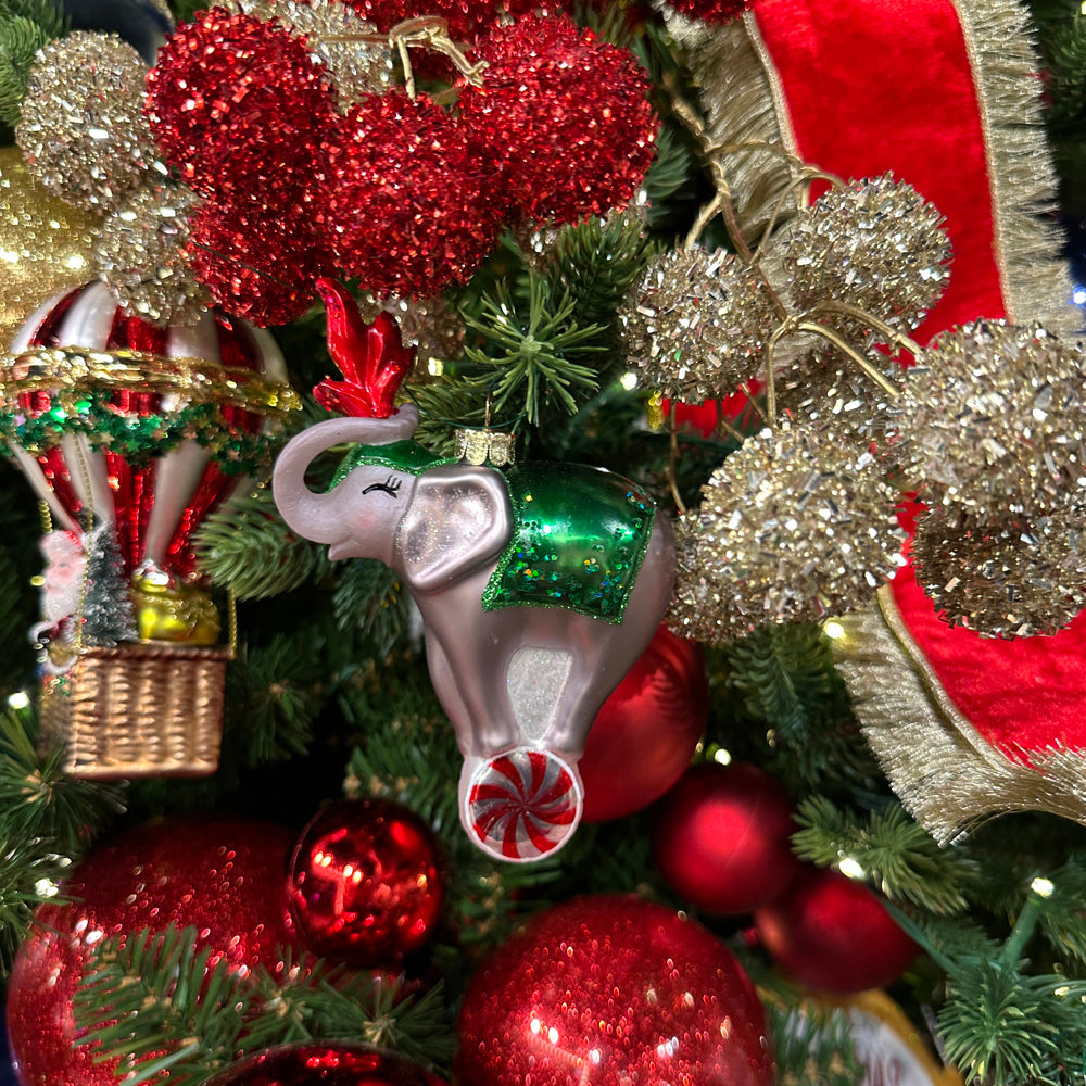 Viv! Christmas Ornament - Circus Elephant - Glass - Green Red - 13 cm