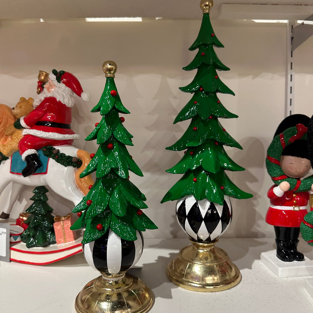 Viv! Christmas Tabletop Figure - Trees on Bauble Bases - Set of 2 - Green Black White - 43 & 33 cm