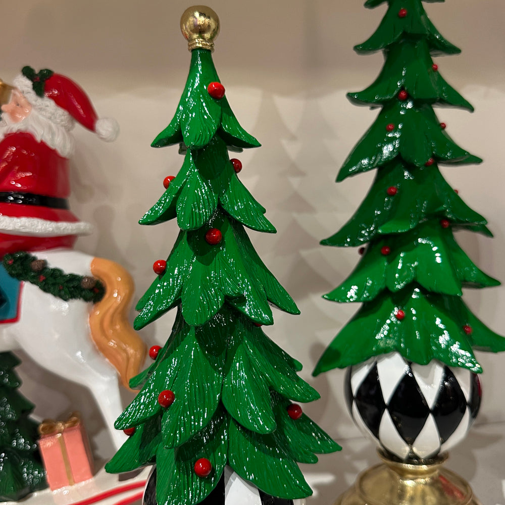 Viv! Christmas Tabletop Figure - Trees on Bauble Bases - Set of 2 - Green Black White - 43 & 33 cm