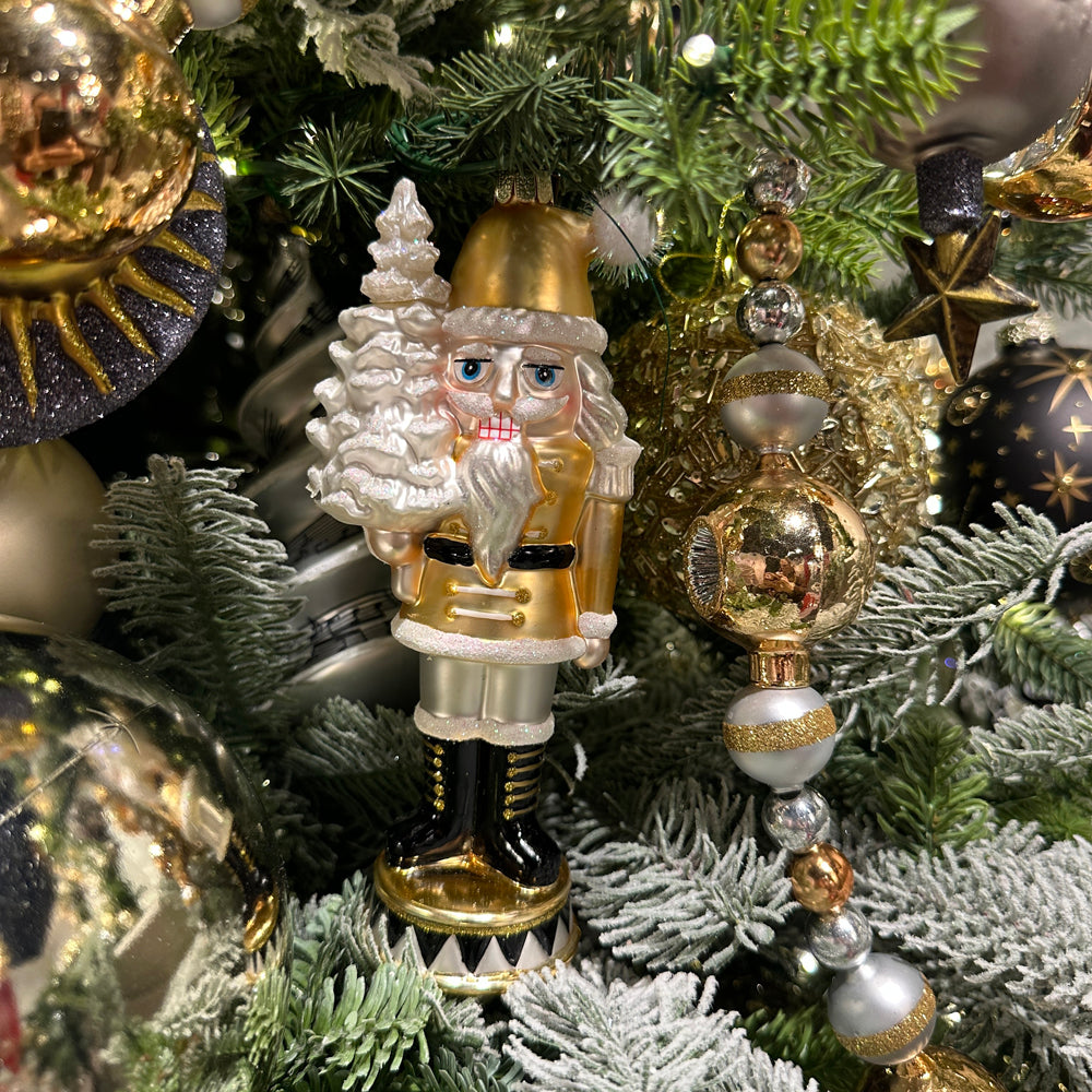 Viv! Christmas Weihnachtsanhänger – Nussknacker – Glas – Gold Schwarz – 18 cm