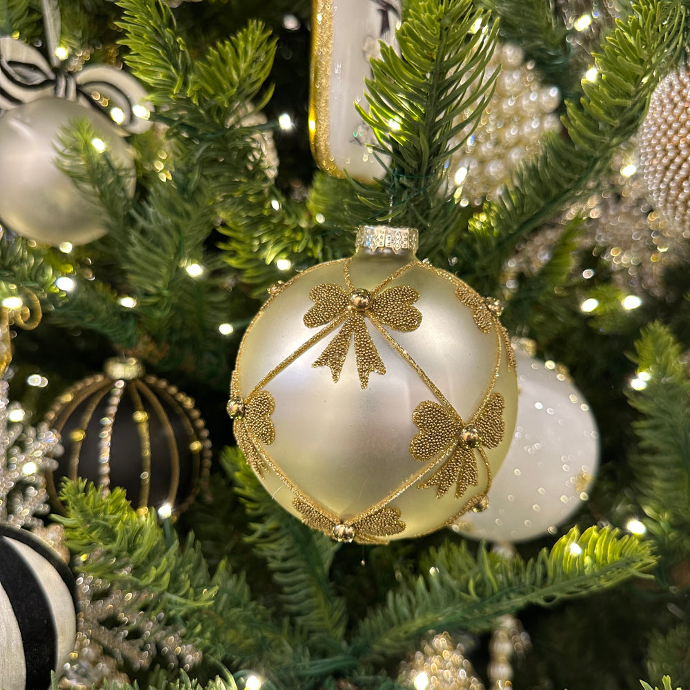 Viv! Christmas Kerstbal - Strikjes - set van 2 - glas - goud - 13cm