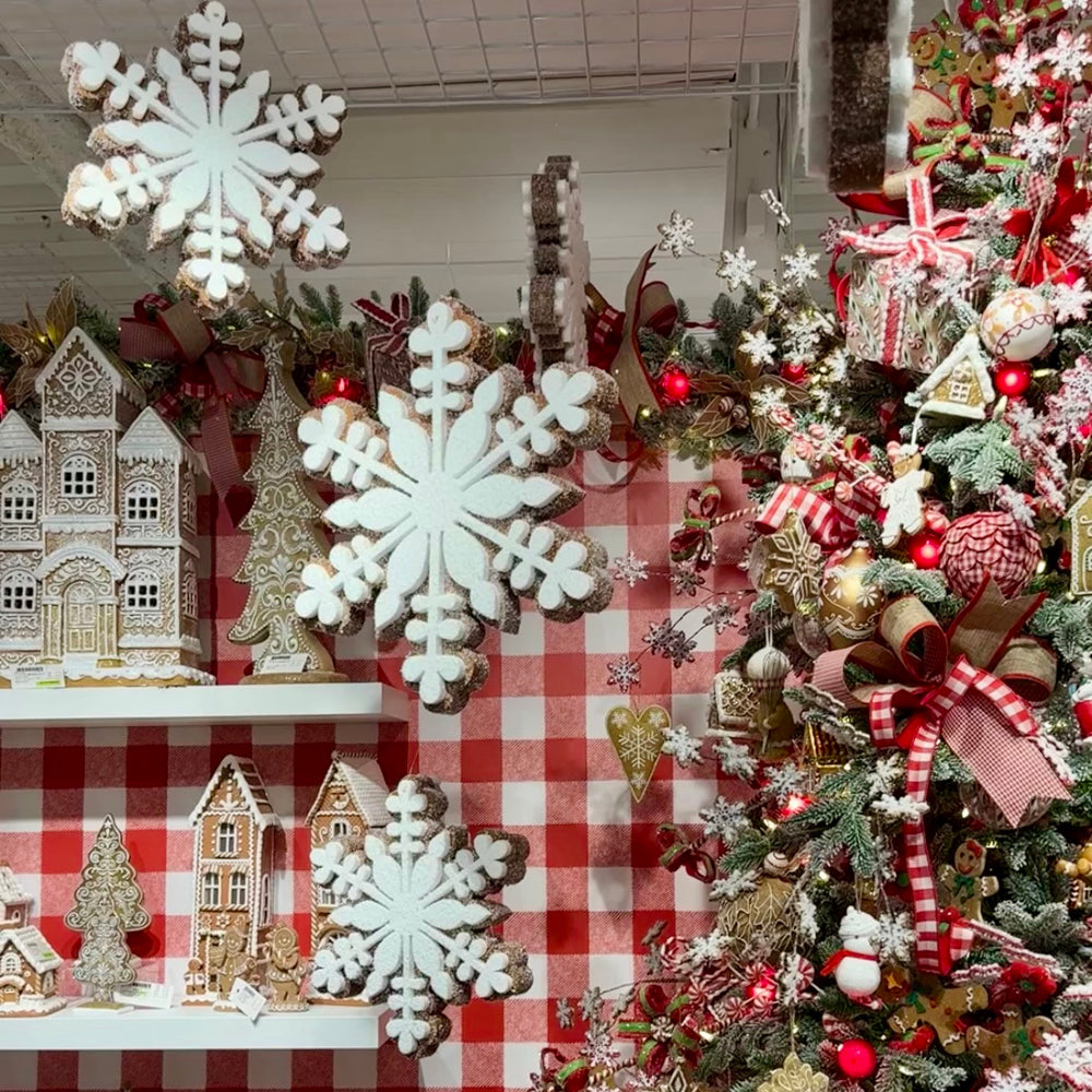 Viv! Christmas Kerstdecoratie - XL Hangende Gingerbread Sneeuwvlok - bruin wit - 38cm