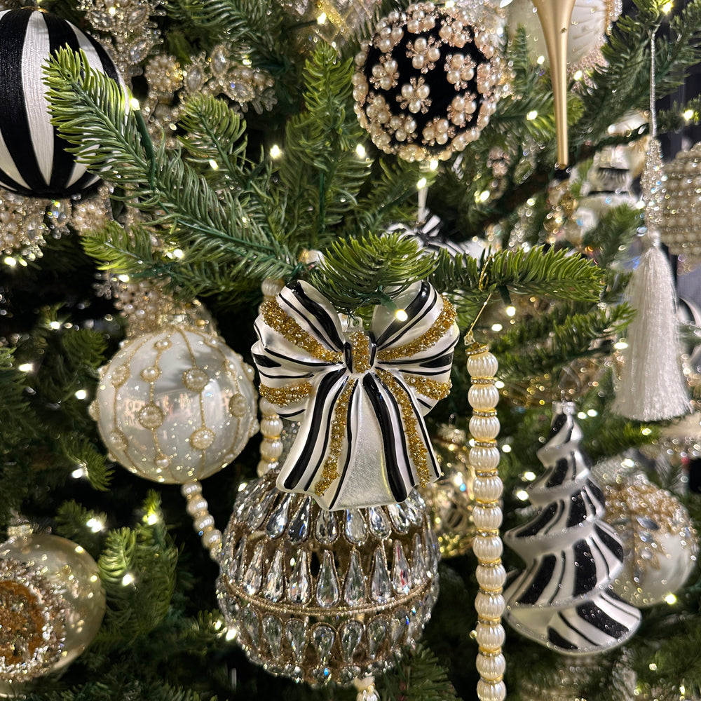 Viv! Christmas Ornament - Bow - Glass - Black Gold - 11 cm