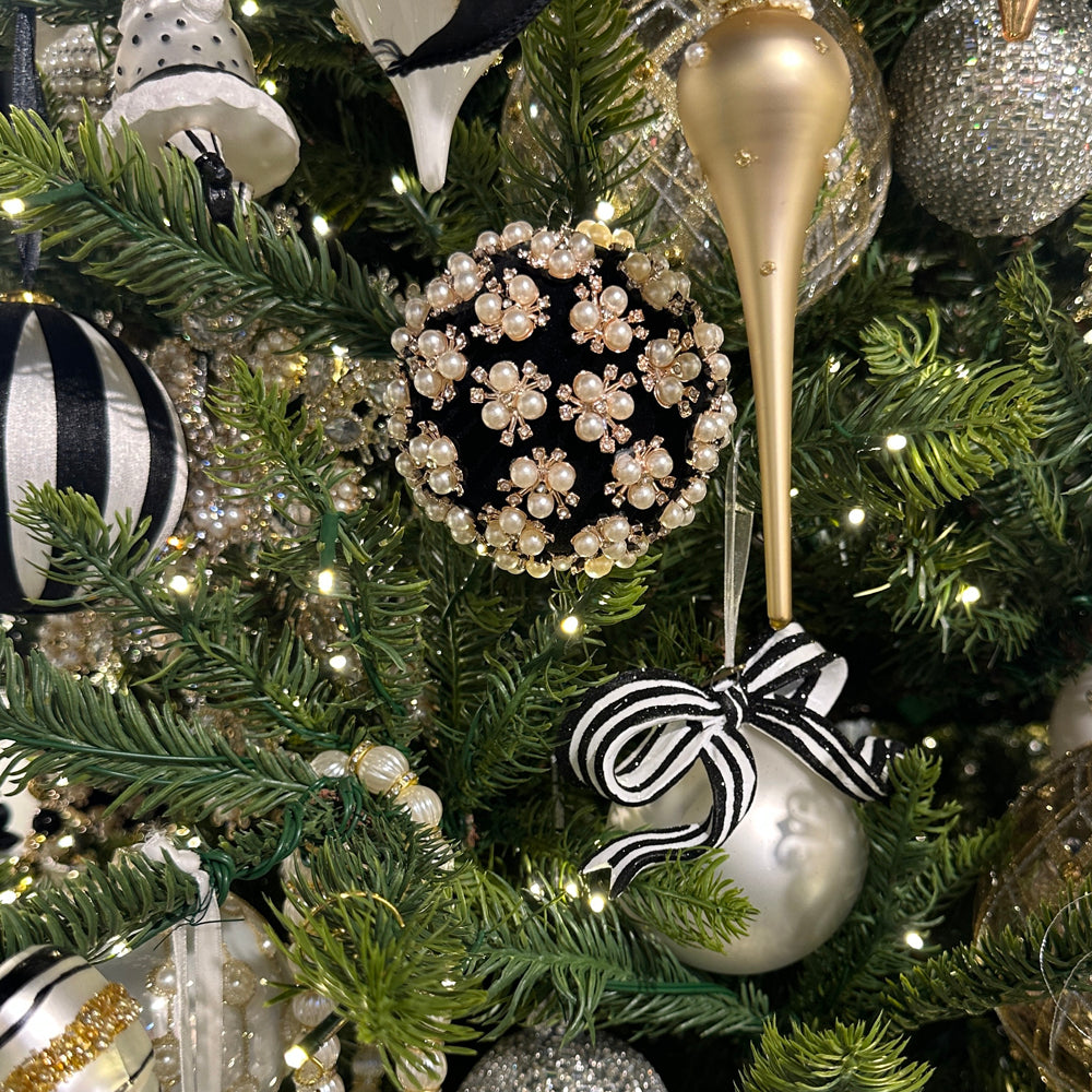 Viv! Christmas Bauble - Pearl & Rhinestone Cluster - Set of 2 - Black - 9 cm
