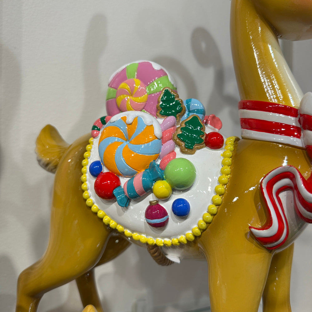 Viv! Christmas Tabletop Figure - Candy Reindeer w/ Bow - Pink Red - 50 cm
