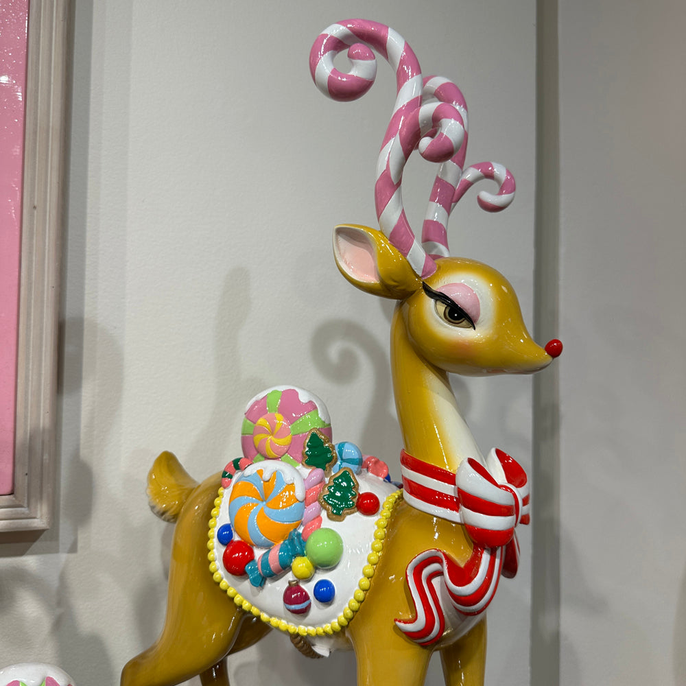 Viv! Christmas Tabletop Figure - Candy Reindeer w/ Bow - Pink Red - 50 cm