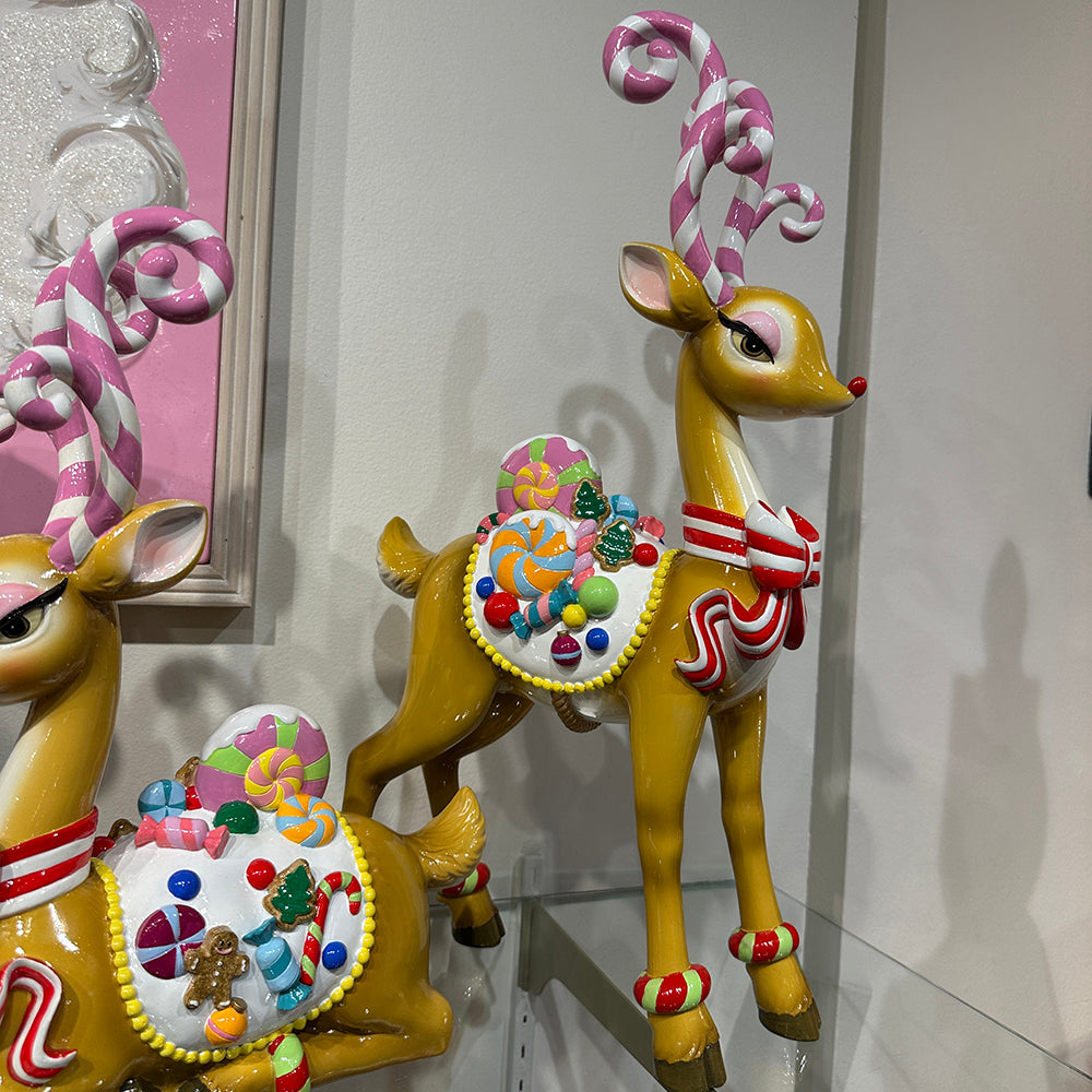 Viv! Christmas Tabletop Figure - Candy Reindeer w/ Bow - Pink Red - 50 cm