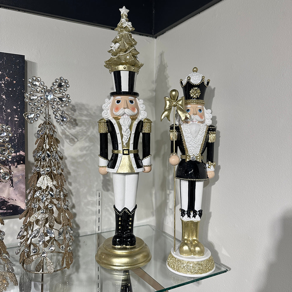 Viv! Christmas Tabletop Figure - Nutcracker w/ Tree Hat - Black White Gold - 60 cm