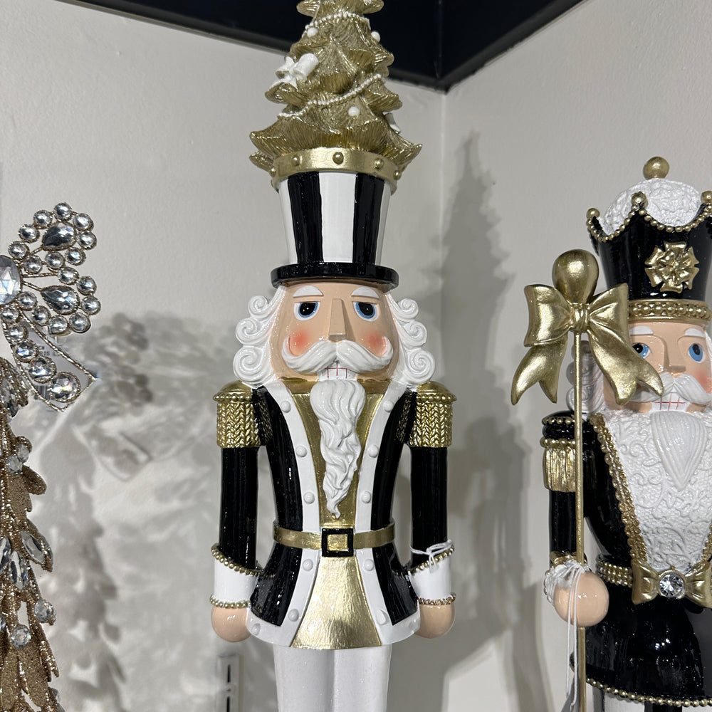 Viv! Christmas Tabletop Figure - Nutcracker w/ Tree Hat - Black White Gold - 60 cm