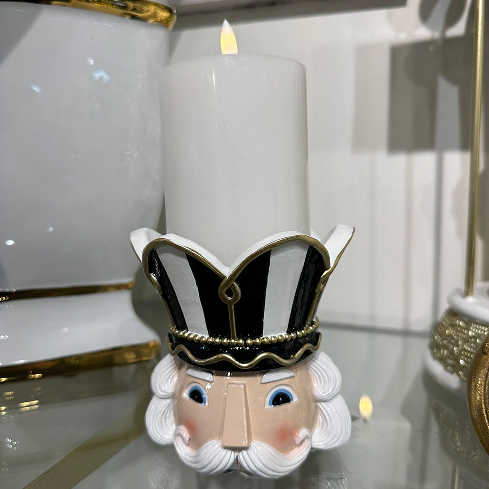 Viv! Christmas Kerst Tafeldecoratie - Notenkraker Kandelaar - zwart wit - 12cm