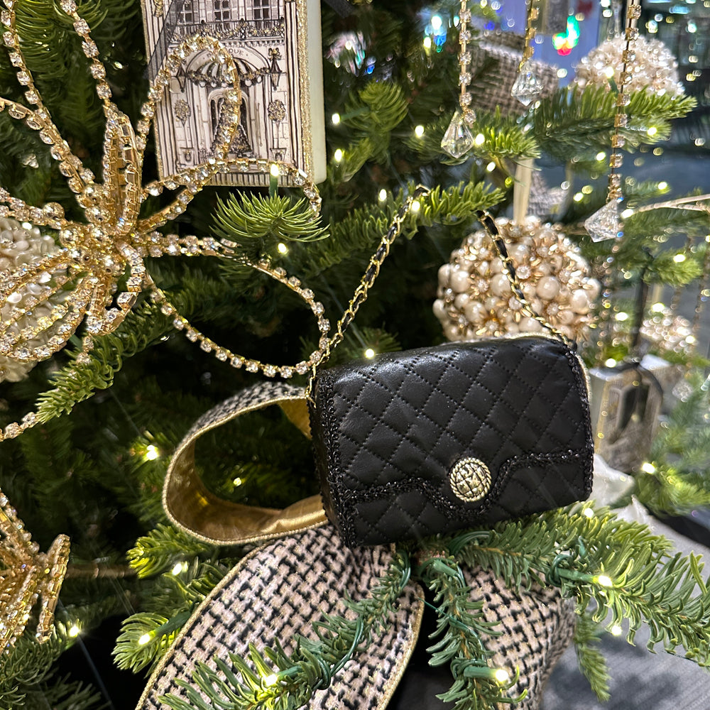 Viv! Christmas Weihnachtsanhänger - Luxus-Handtasche - Schwarz Gold - 14 cm