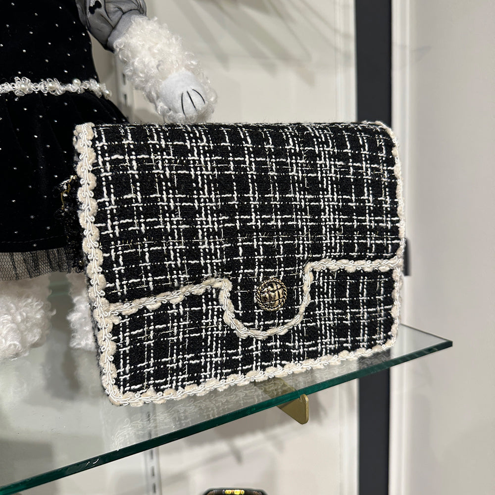 Viv! Christmas Tree Centrepiece - Luxury Tweed Handbag - Black White - 23 cm