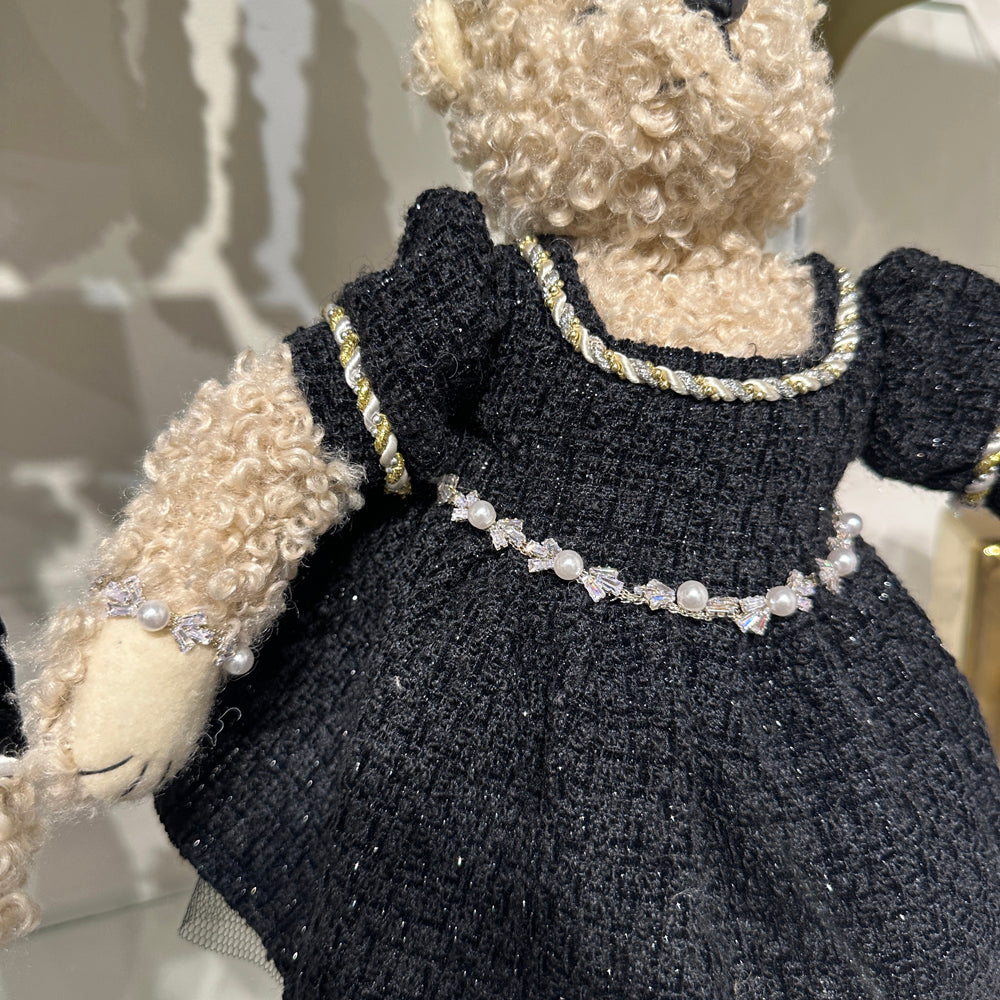 Viv! Christmas Tabletop Figure - Ms. Teddy Bear in Tweed Dress - Black Brown - 41 cm