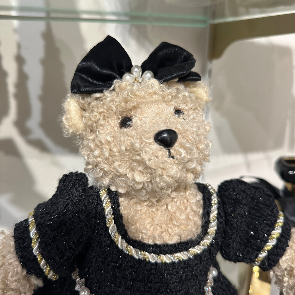 Viv! Christmas Tabletop Figure - Ms. Teddy Bear in Tweed Dress - Black Brown - 41 cm