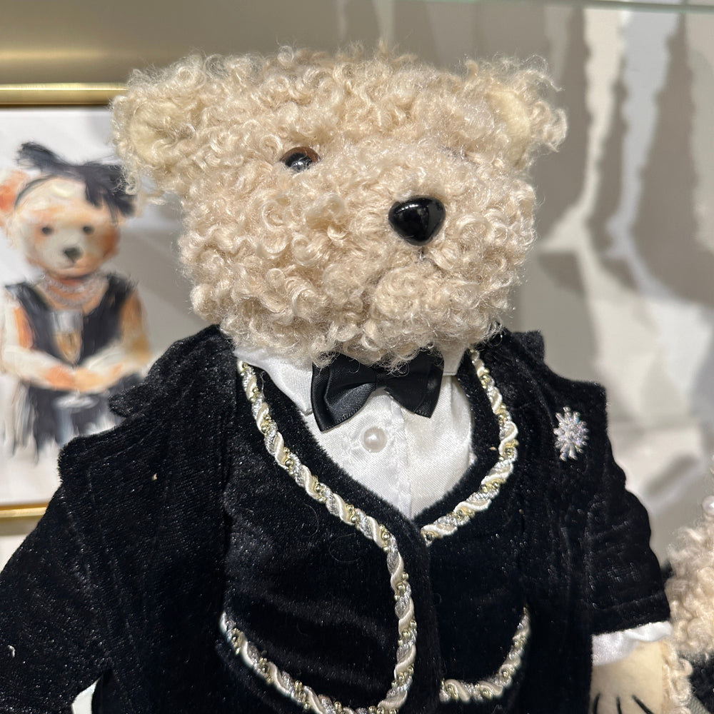 Viv! Christmas Tabletop Figure - Mr. Teddy Bear in Tuxedo - Black Brown - 38 cm