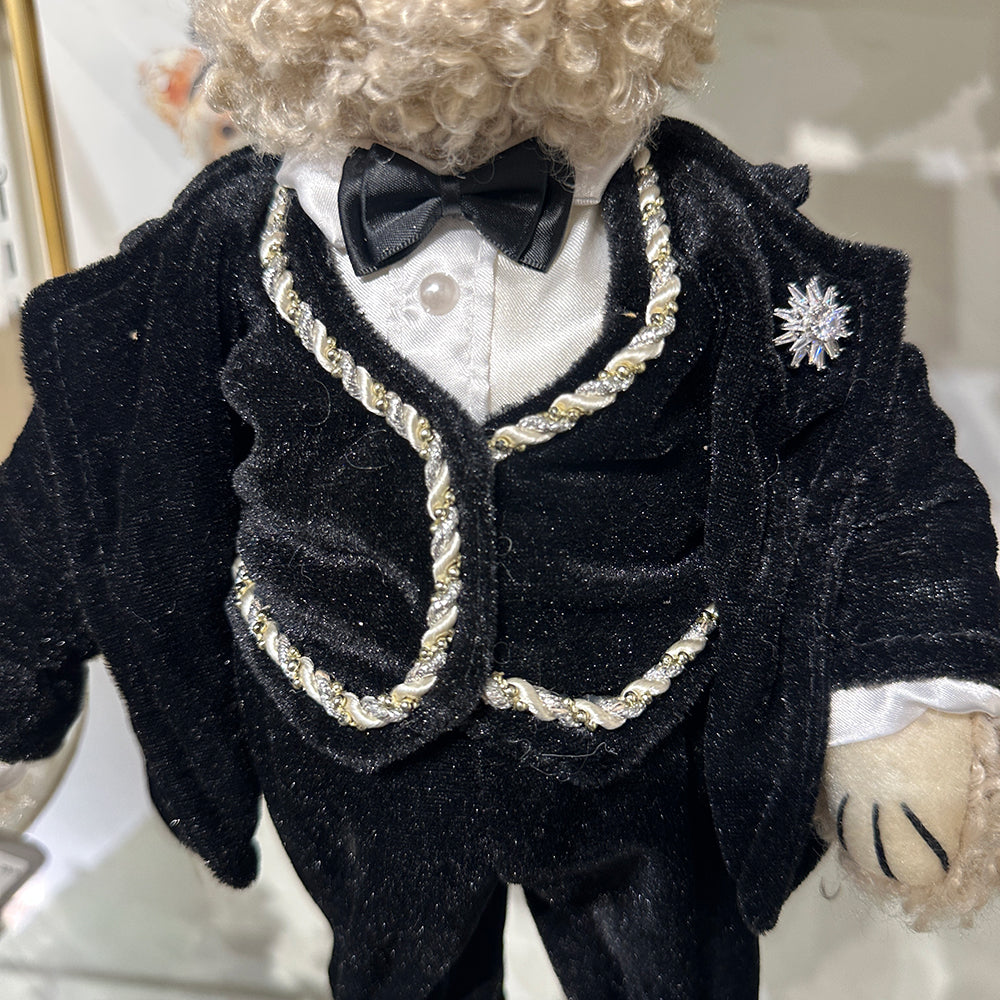 Viv! Christmas Tabletop Figure - Mr. Teddy Bear in Tuxedo - Black Brown - 38 cm