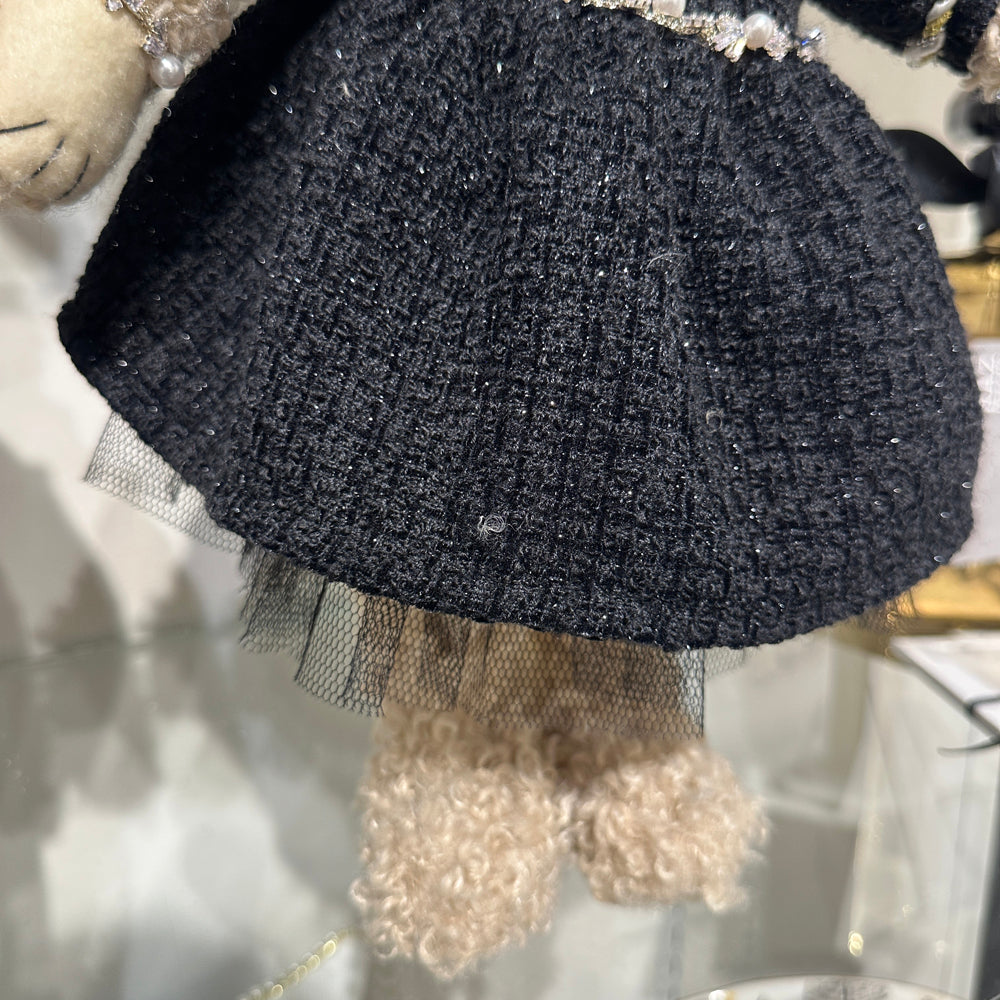 Viv! Christmas Tabletop Figure - Ms. Teddy Bear in Tweed Dress - Black Brown - 41 cm
