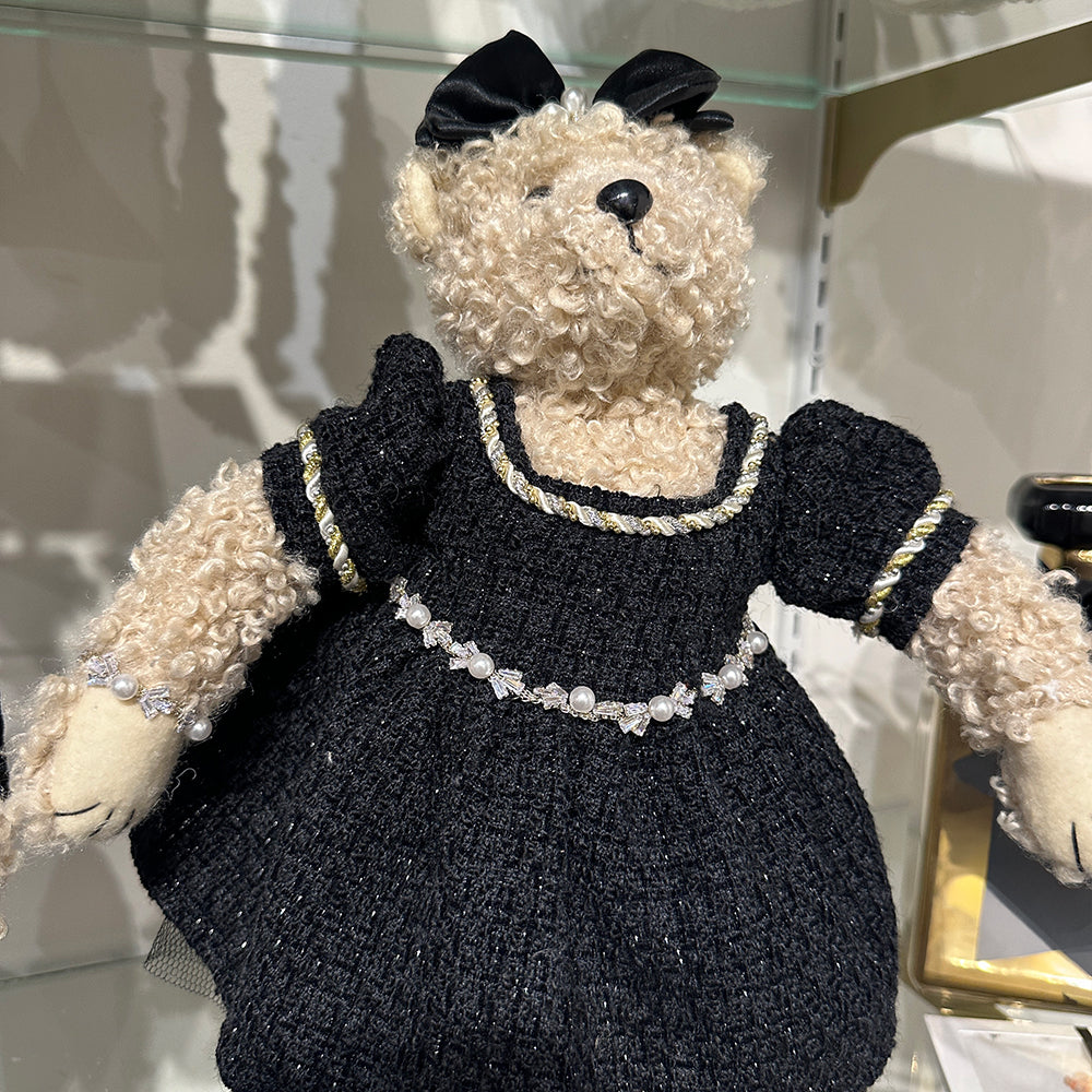 Viv! Christmas Tabletop Figure - Ms. Teddy Bear in Tweed Dress - Black Brown - 41 cm