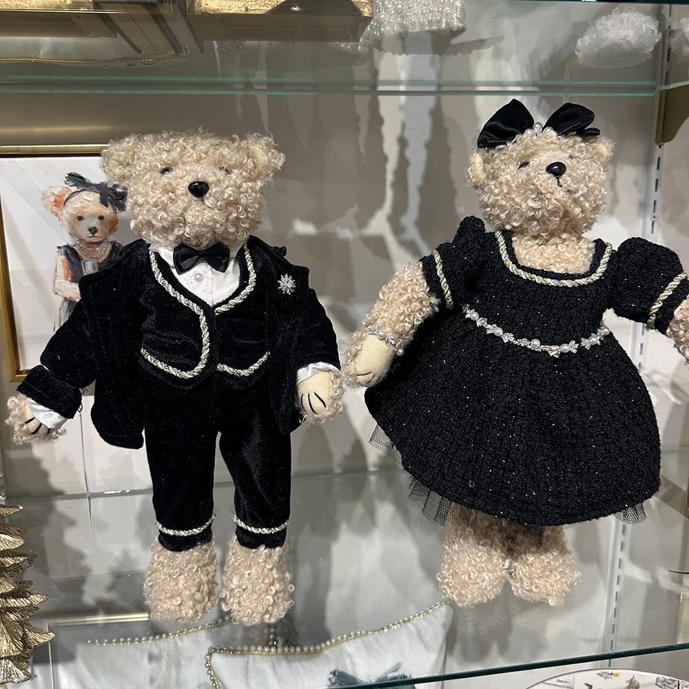Viv! Christmas Tabletop Figure - Mr. Teddy Bear in Tuxedo - Black Brown - 38 cm