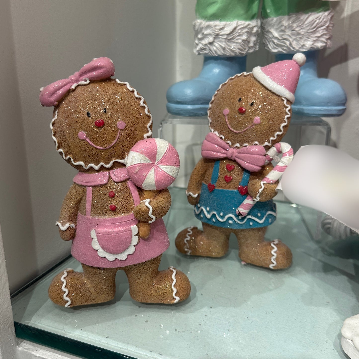 Viv! Christmas Tabletop Figure - Gingerbread Boy and Girl with Candy - Set of 2 - Pastel - Pink Blue - 16.5cm