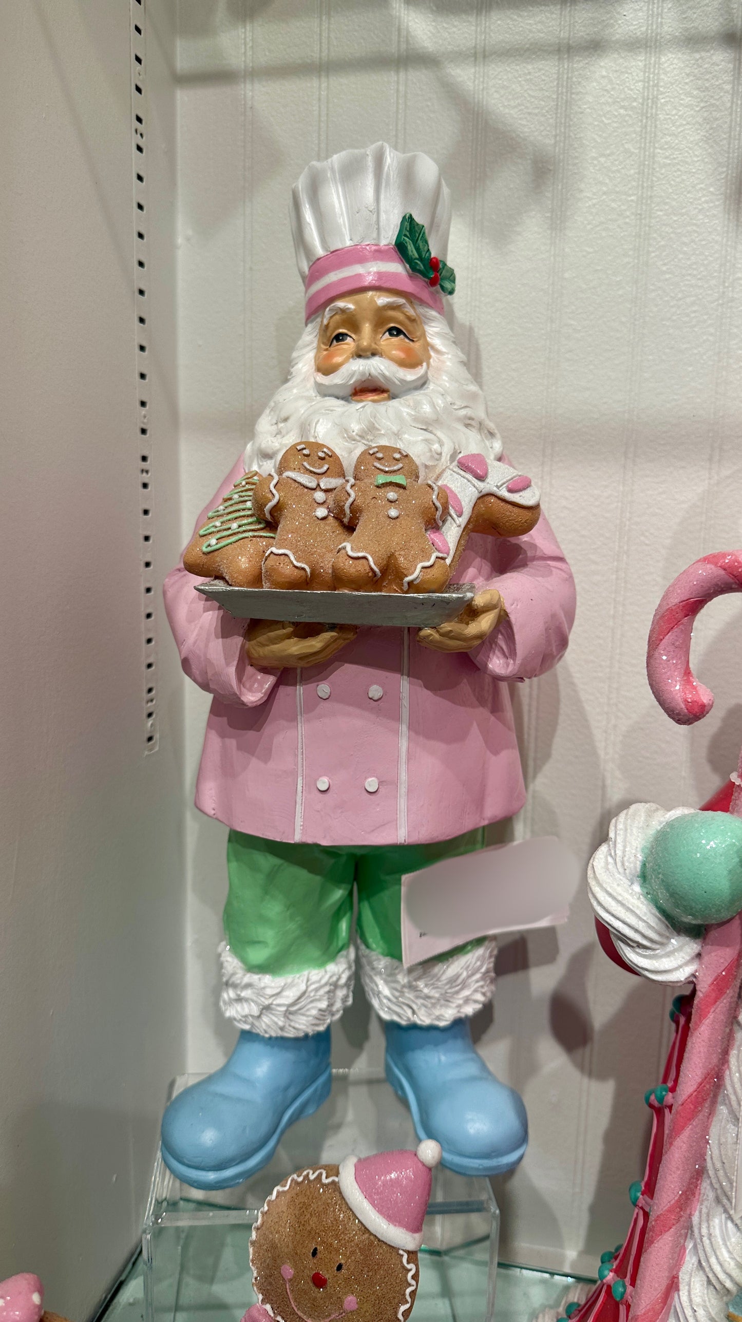 Viv! Christmas Kerstbeeld - Gingerbread Chef Kerstman - pastel - roze groen - 42cm