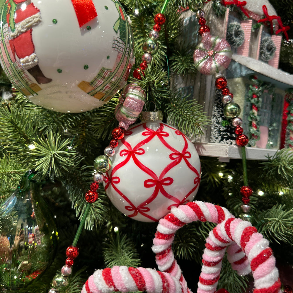 Viv! Christmas Garland - Peppermint Candy & Beads - Glass - Red Pink Green - 183 cm