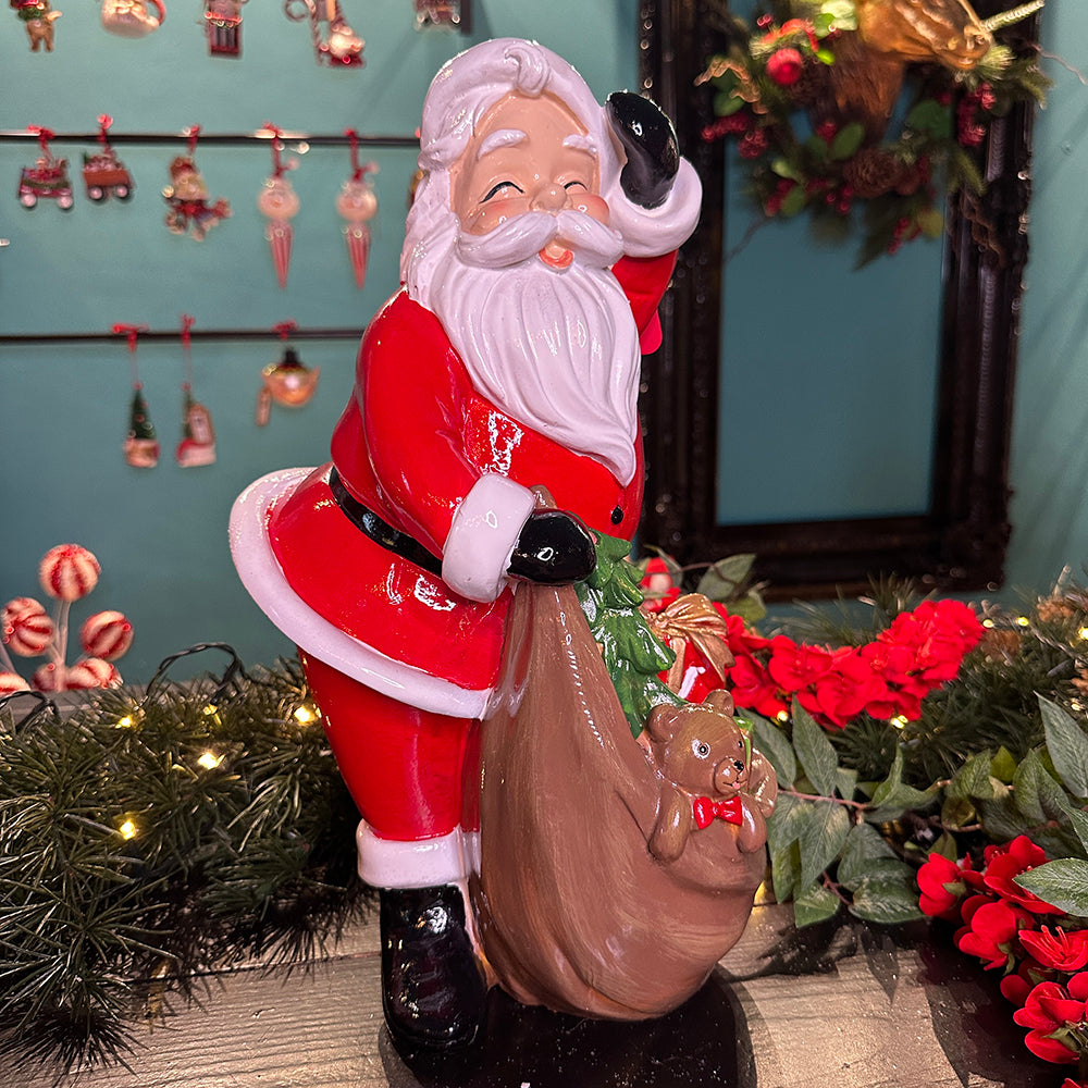 Viv! Christmas Tabletop Figure - Santa with Bag Full of Presents - incl. LED Lighting - red and white - 38cm