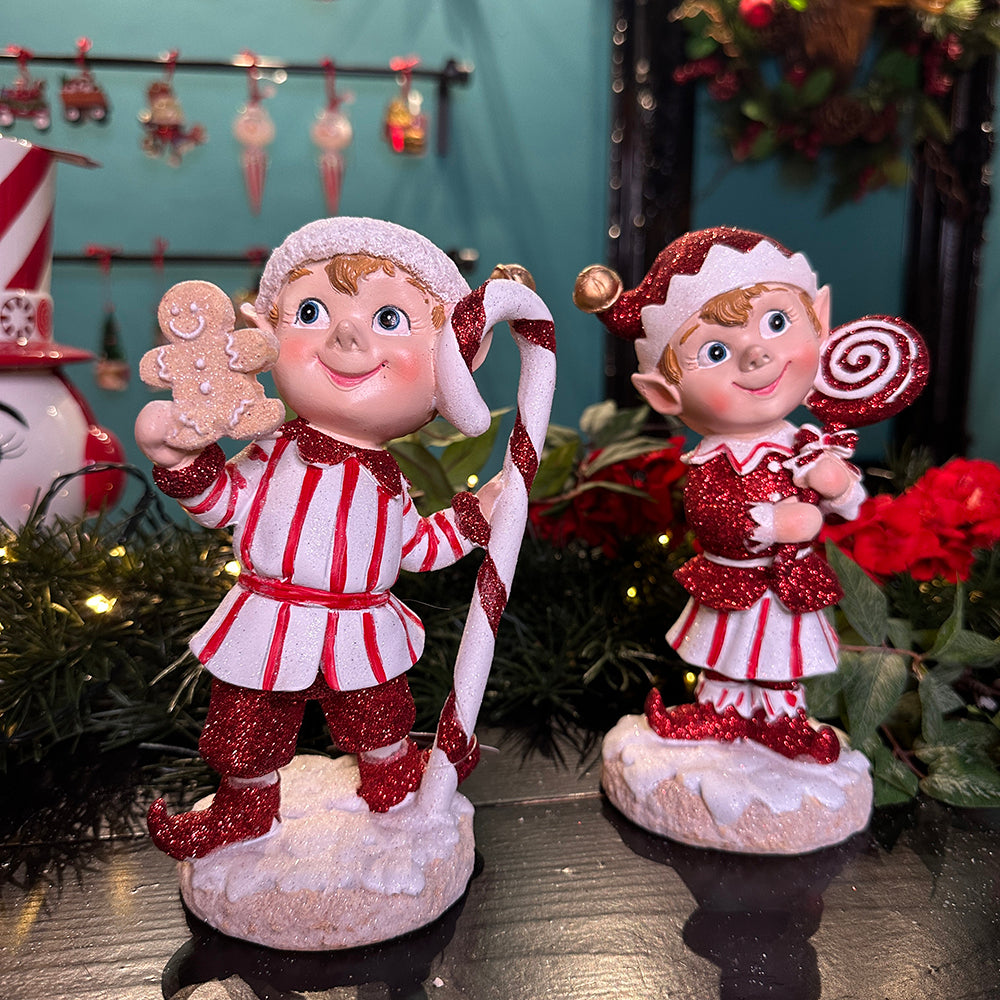 Viv! Christmas Tabletop Figure - Candy Elves - set of 2 - red white - 20cm