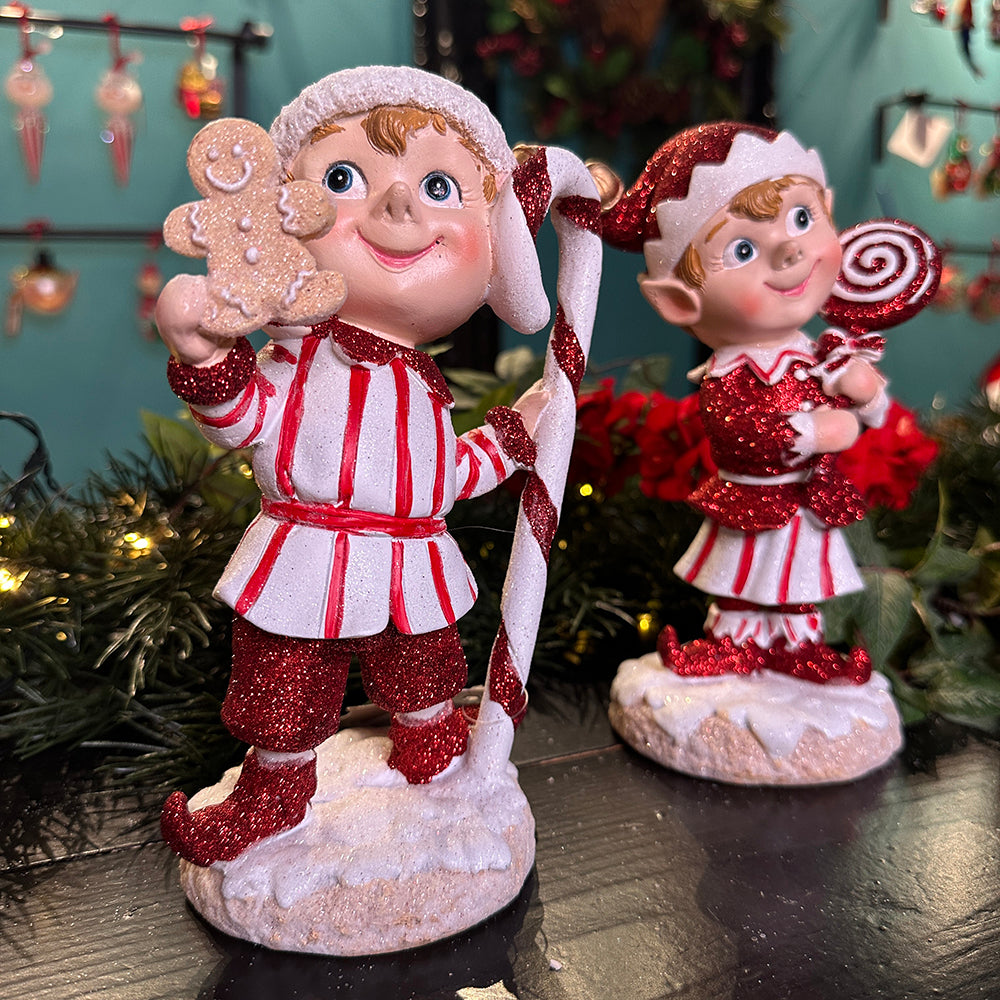 Viv! Christmas Tabletop Figure - Candy Elves - set of 2 - red white - 20cm