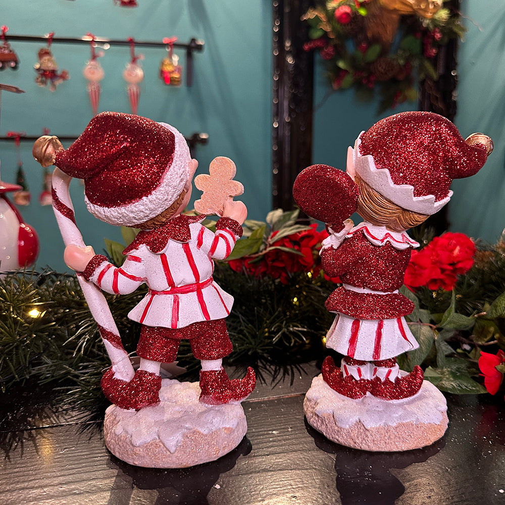 Viv! Christmas Tabletop Figure - Candy Elves - set of 2 - red white - 20cm