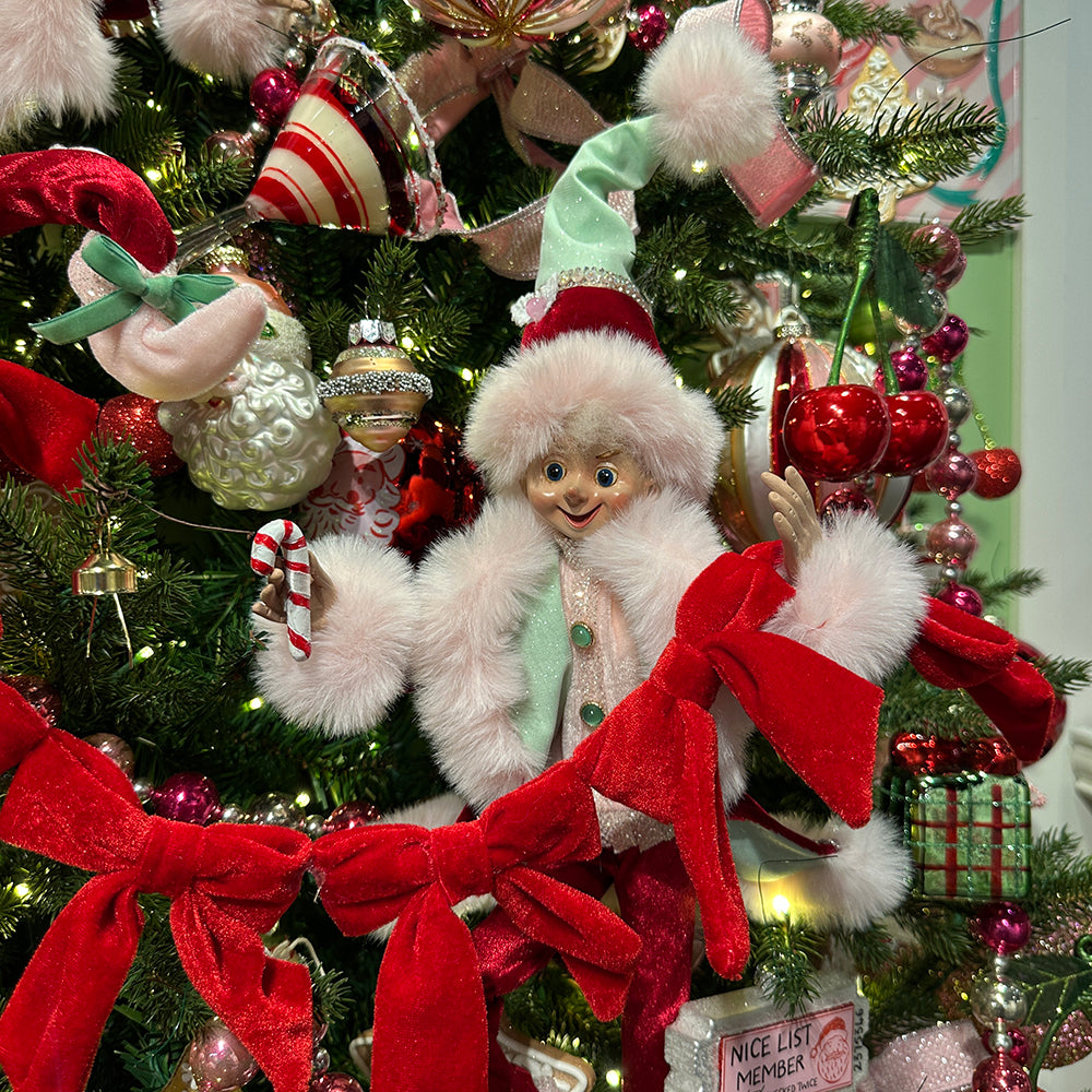 Viv! Christmas Kerstbeeld - Buigbare Kerst Elf met Snoep - set van 2 - rood roze - 41cm