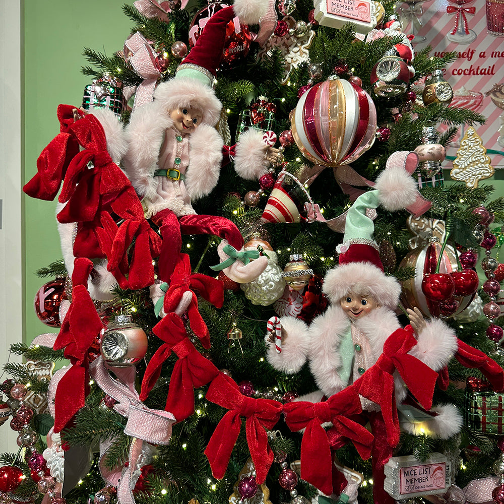 Viv! Christmas Kerstbeeld - Buigbare Kerst Elf met Snoep - set van 2 - rood roze - 41cm