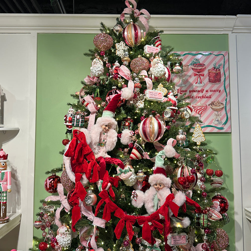 Viv! Christmas Kerstbeeld - Buigbare Kerst Elf met Snoep - set van 2 - rood roze - 41cm