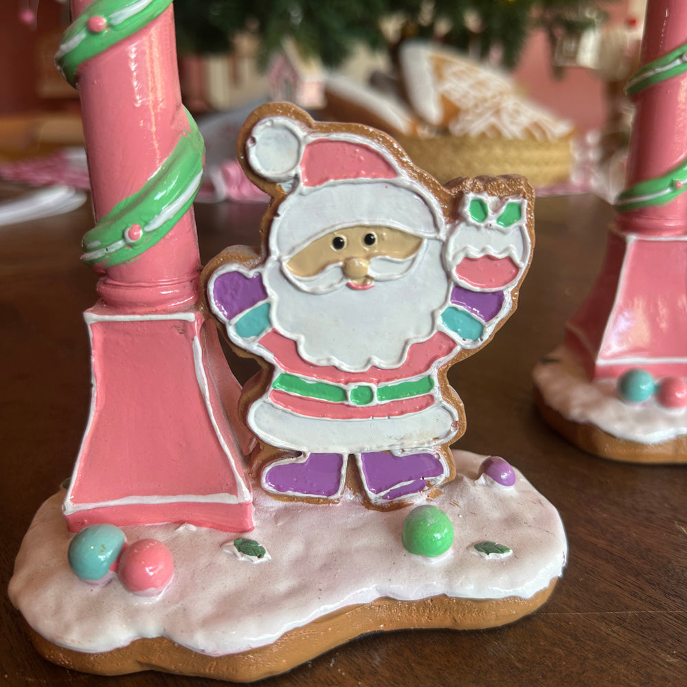 B-KEUZE: Viv! Christmas Kerstbeeld - 'Merry Christmas' Lantaarnpaal met Gingerbread Kerstman - pastel roze - 35cm (kopie)