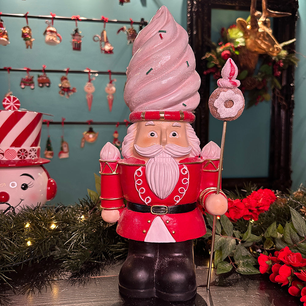 Viv! Christmas Tabletop Figure - Christmas Nutcracker with Ice Cream Hat - red pink - 41cm