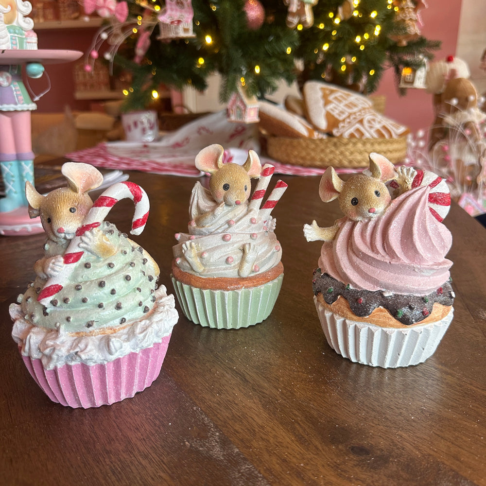 B-GRADE: Viv! Christmas Christmas Figure - Mice in Cupcakes - set of 3 - pastel - 15cm