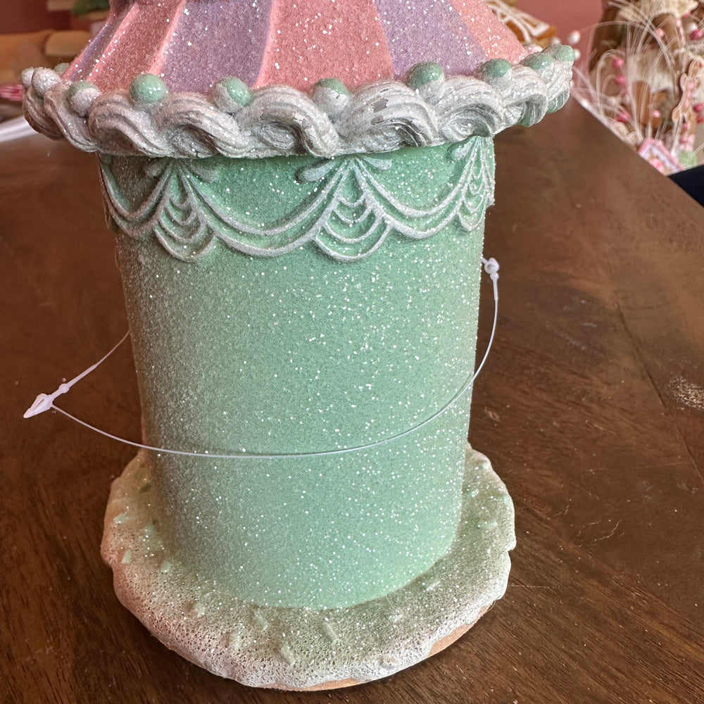 B-GRADE: Viv! Christmas Christmas Figure - Gingerbread House with Candy incl. LED Lights - pastel pink green - 21cm