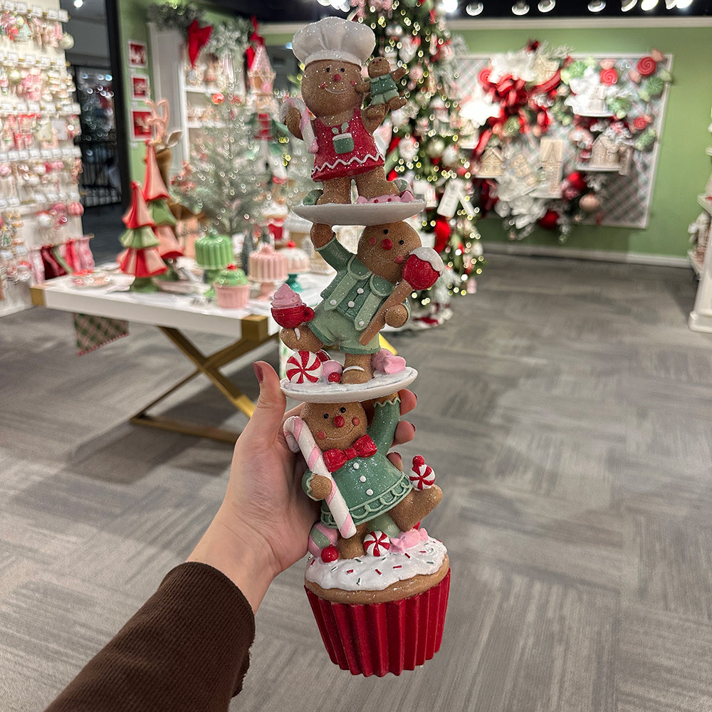 Viv! Christmas Tabletop Figure - Cupcake w/ Gingerbread Men - Red Pink - 40 cm