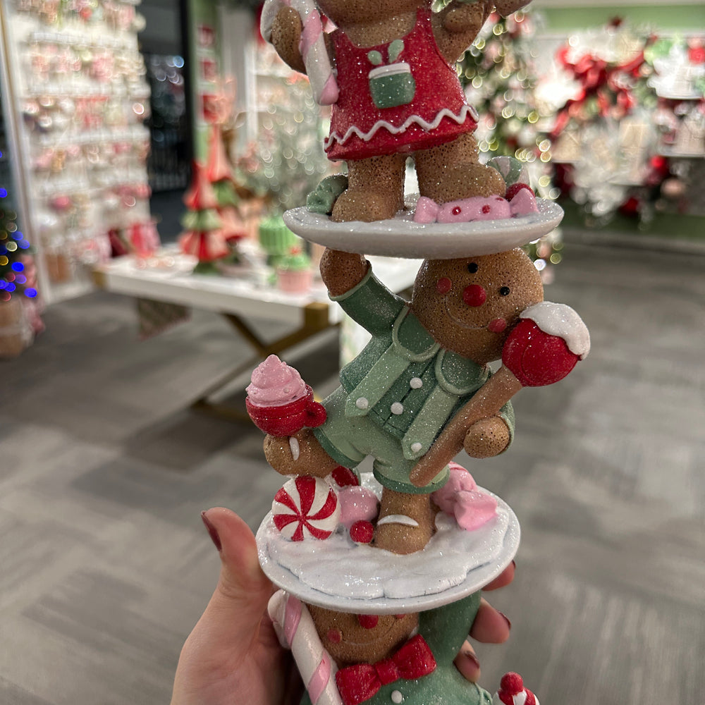 Viv! Christmas Tabletop Figure - Cupcake w/ Gingerbread Men - Red Pink - 40 cm