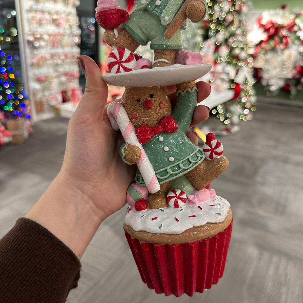 Viv! Christmas Tabletop Figure - Cupcake w/ Gingerbread Men - Red Pink - 40 cm