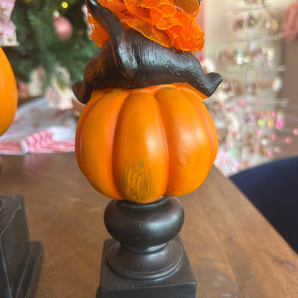 B-GRADE: Viv! Christmas Halloween Decoration Figure - 'Spooky' Cat on Stack of Pumpkins incl. LED Lights - 36cm