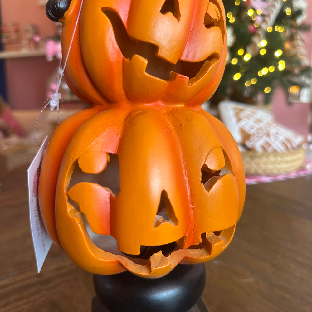 B-GRADE: Viv! Christmas Halloween Decoration Figure - 'Happy Halloween' Cat on Stack of Pumpkins incl. LED Lights - 53cm