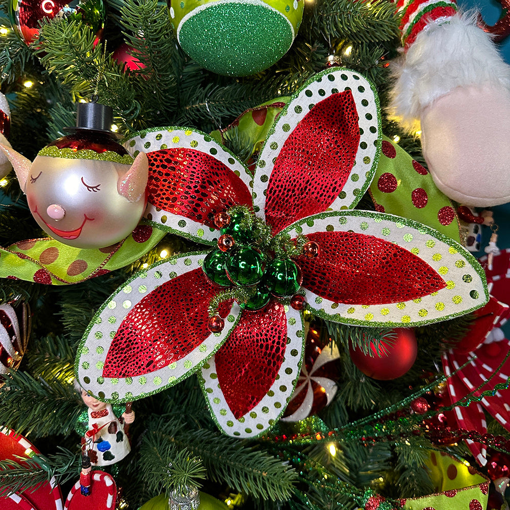 Viv! Christmas Decorative Spray - Red Poinsettia 'Christmas Star' with Green Dots - red green - 55cm