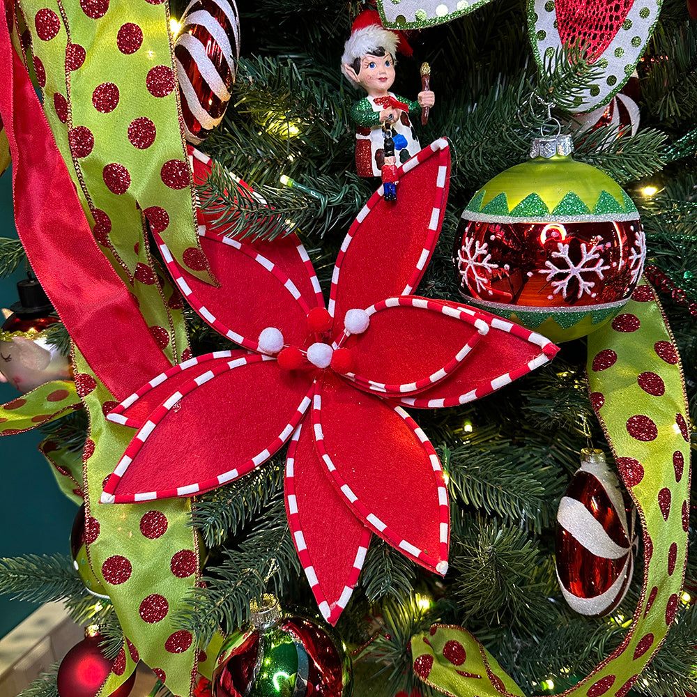 Viv! Christmas Decorative Spray - Red 'Christmas Star' with White Stripes - red white - 50cm