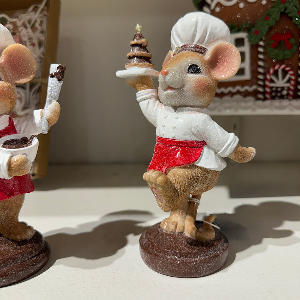 Viv! Christmas Kerstbeeld - Chocolade Muizen - set van 2 - bruin rood - 16cm