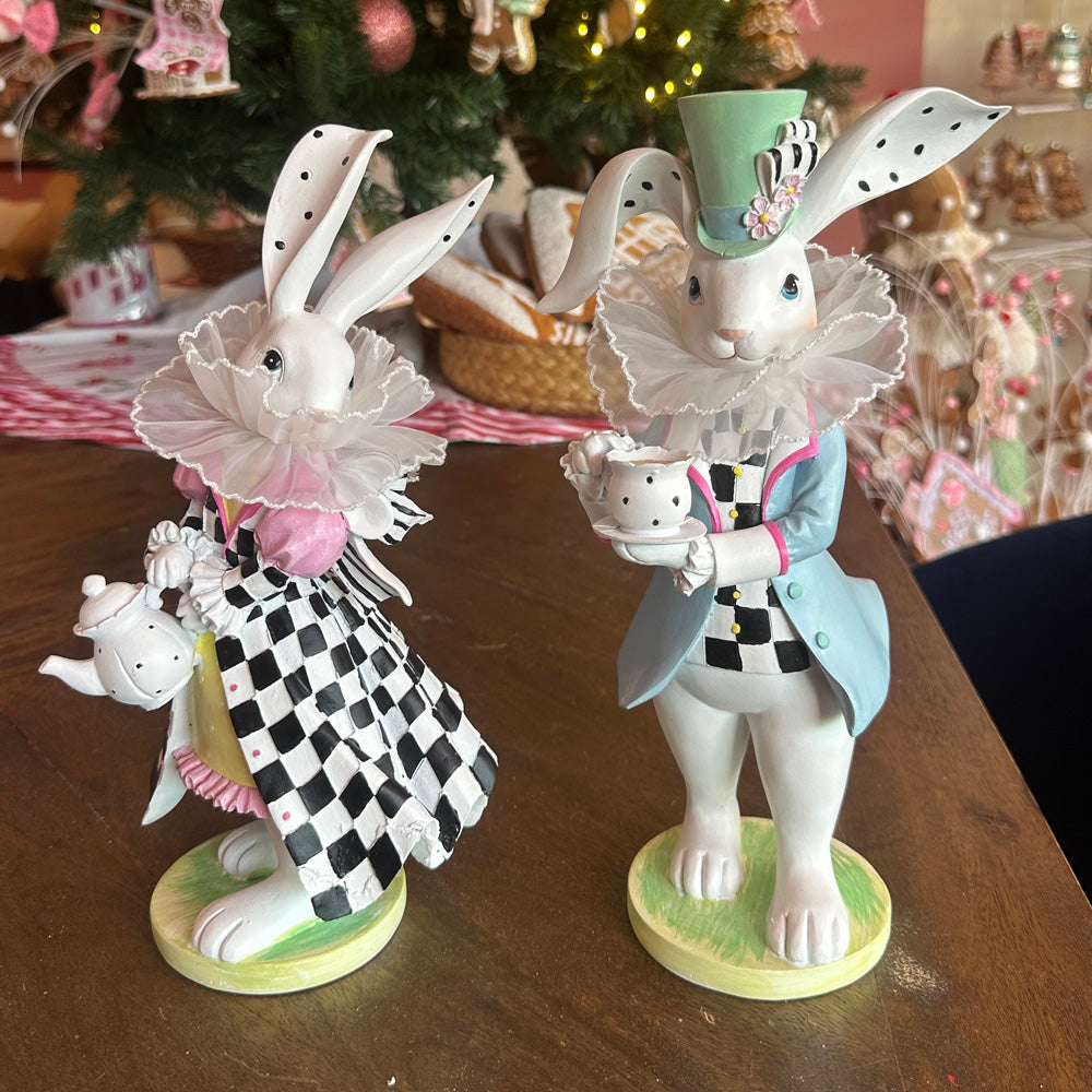 B-GRADE: Viv! Christmas Easter Decoration - High Tea Easter Bunnies with Teacup and Teapot - set of 2 - pastel - 31cm