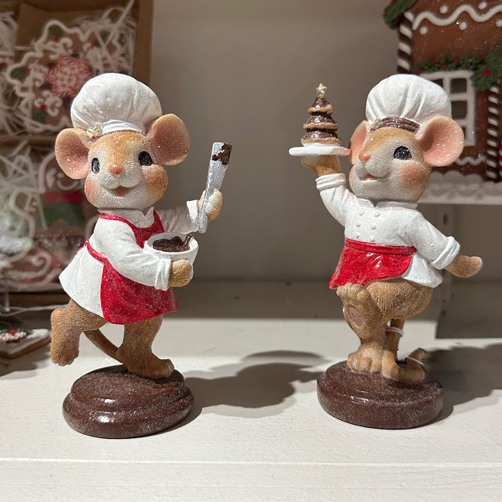 Viv! Christmas Kerstbeeld - Chocolade Muizen - set van 2 - bruin rood - 16cm