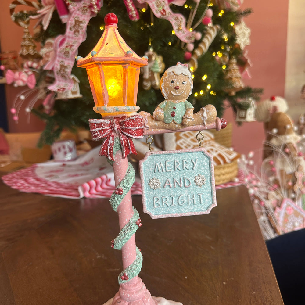 B-GRADE: Viv! Christmas Christmas Figure - Gingerbread Lantern incl. LED Lights - pastel pink green - 36cm