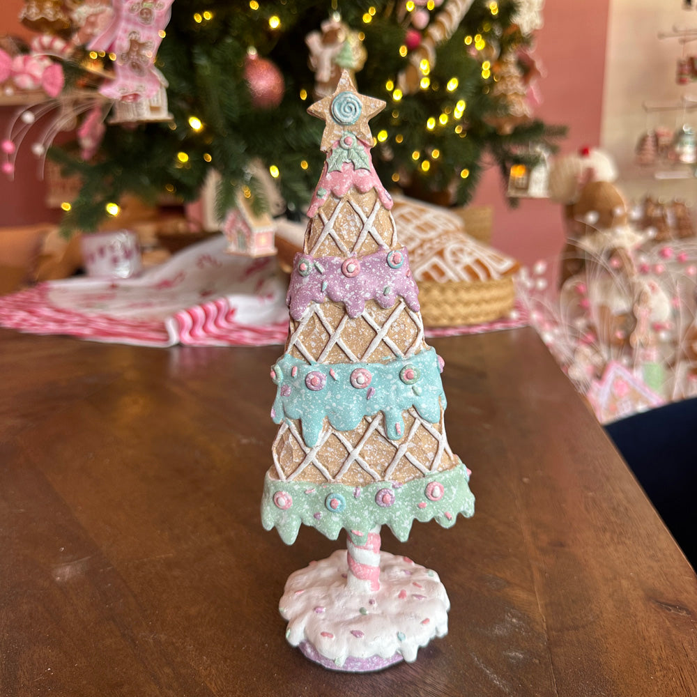 B-KEUZE: Viv! Christmas Kerstbeeld - Gingerbread Kerstboom met Snoep - pastel roze - 26cm